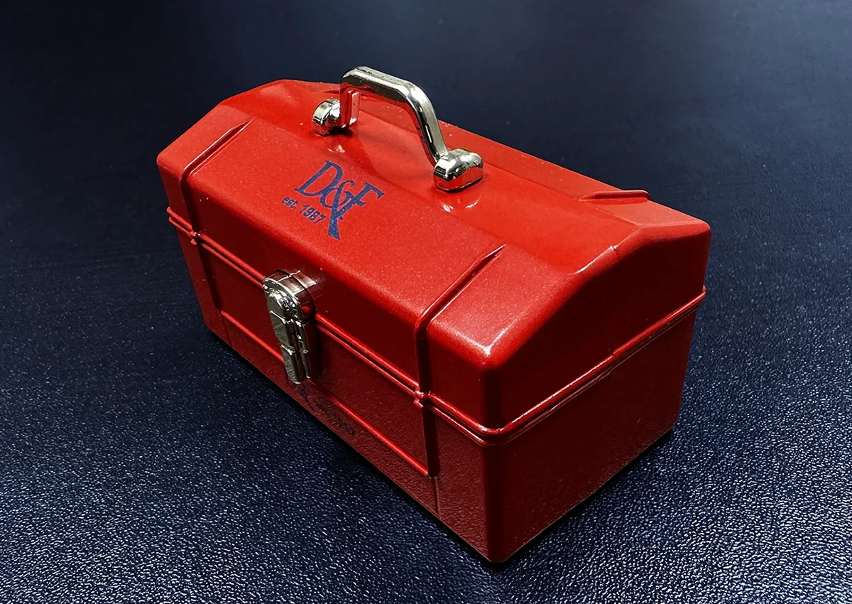 red toolbox with D&F logo